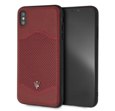 Maserati Granlusso Genuine Leather Hard Case for iPhone Xs Max - Burgundy
