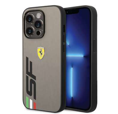 Ferrari PU Leather Case with Printed Big SF Logo iPhone 14 Pro Max Compatibility - Grey