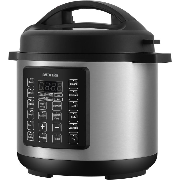 Green Lion Electric Pressure Cooker with 6L Capacity & 22cm Diameter, 14 Cooking Modes, 24-Hour Preset Function, One Button Control, Digital Display, Auto-Warm Function, Energy Efficient, Easy-to-Use, Stainless Steel Material - Black