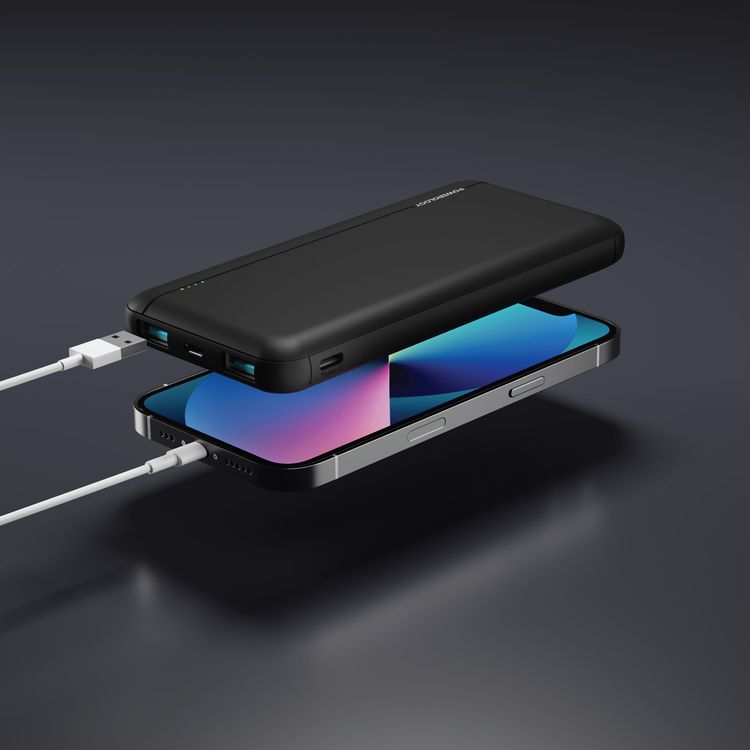 Powerology 10000mAh Quick Charging Power Bank with 20W Power Delivery, 18W USB-A 3.0 QC, 0% to 60% Charge in 35 Minutes, LED Lights, Lightweight & Compact - Black