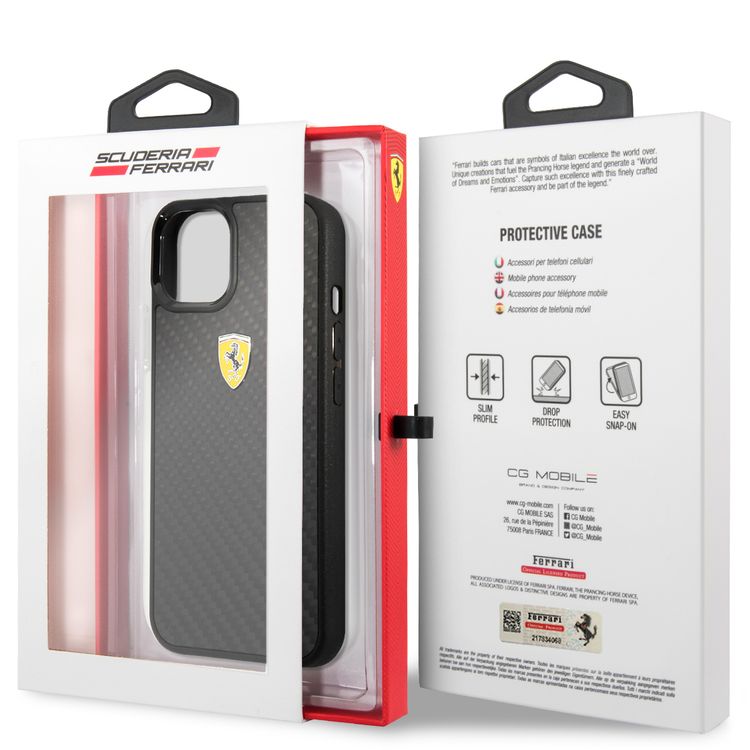 CG MOBILE Ferrari Real Carbon Hard Case Metal Logo Compatible for iPhone 13 (6.1") Scratches Resistant, Easy Access to All Ports