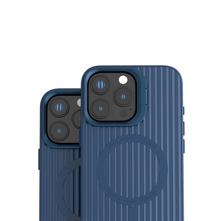 Levelo Livia Case for iPhone 16 Pro with MagSafe Compatibility, Impact-Resistant Corners, Built-in Kickstand, TPU with Silicone Surface, Metal Camera Ring - Blue