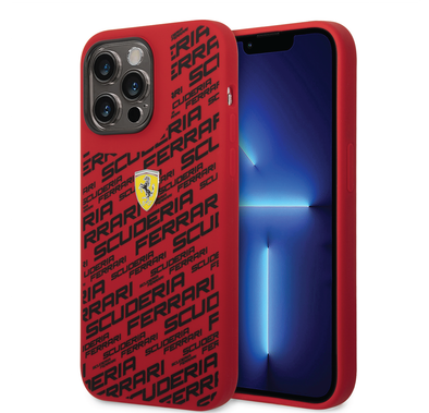 Ferrari Liquid Silicone Case All Over Printed Scuderia iPhone 14 Pro Compatibility - Red