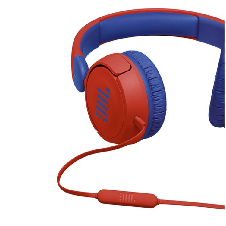 JBL Junior 310 Wired Kids Headphones with Built-In Microphone, Comfortable Fabric Headband, Tangle Free Cable - Red