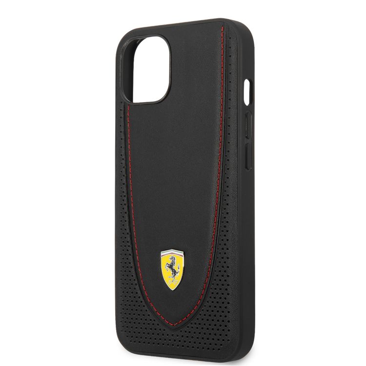 CG MOBILE Ferrari Genuine Leather Hard Case with Curved Line Stitched & Perforated Leather Compatible for iPhone 13 (6.1") Shock & Scratches Resistant
