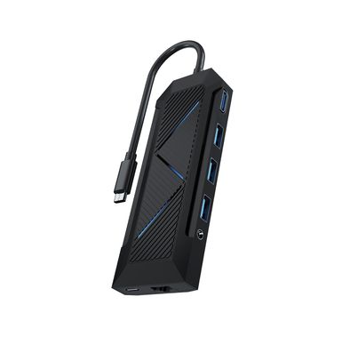 Porodo Gaming 9-in-1 Hub Gamers Edition with High Speed 5Gbps Data Transfer, 3.5mm Audio Jack, 100W PD Fast Charging, 1000Mbps Ethernet Port, Micro SD & TF Card Support, Plug & Play - Black