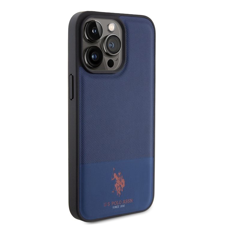 U.S.Polo Assn. PU Leather Mesh Pattern DH Case for iPhone 15 Series - Navy - iPhone 15 Pro
