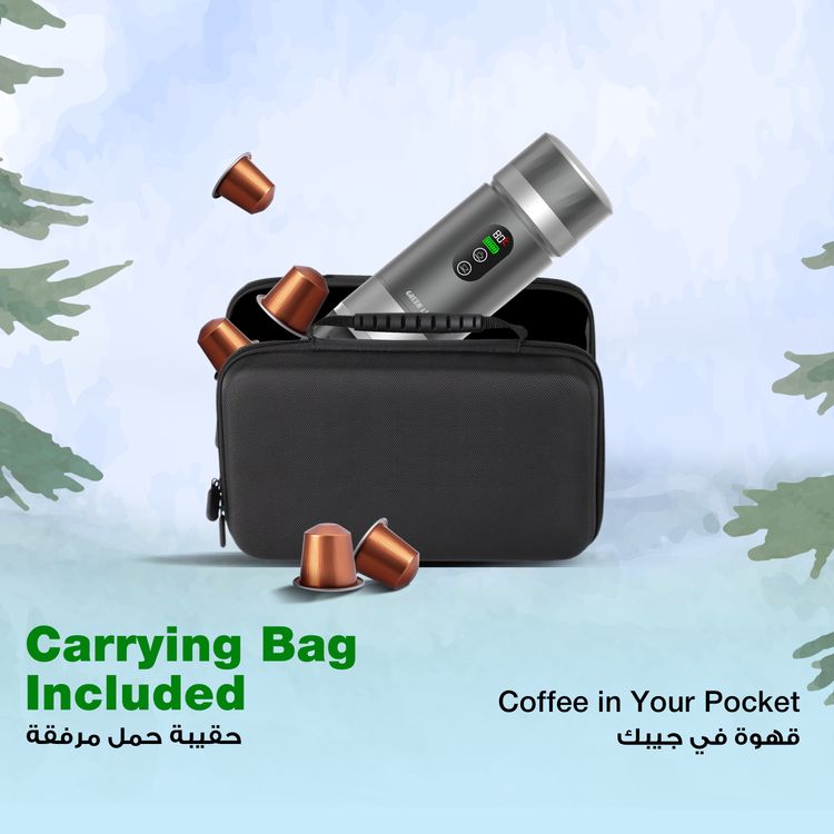 Green Lion Campinas Portable Coffee Maker with 150mL Coffee Cup Capacity, 20 Bar Pump Pressure, 70 Seconds Fast Extraction Time, Carrying Bag Included, 90°C Heating Temperature - Gray