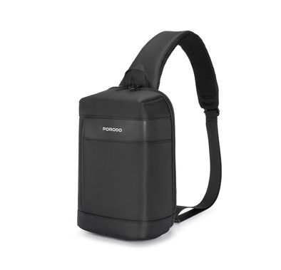 Porodo Cross Body Bag with Water-Resistant Material, Adjustable Shoulder Strap, Secure Device Storage, Padded Back Panel, Type-C Charging Port - Black
