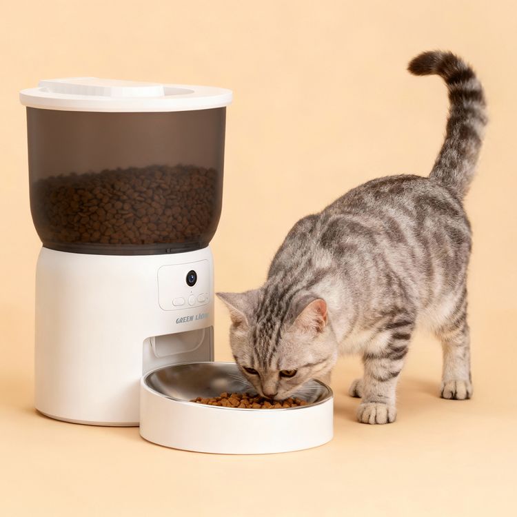 Green Lion Smart Pet Feeder with Stainless Steel Bowl, 3L Large Food Tank, Smart Food Scheduling, Flexible Portion Control, HD Camera Monitoring, Personalized Voice Call, Remote Feeding, Pet-Safe Key Lock, Video Recording, Dual Power Supply, Real-Time Alerts, Feeding History, Wi-Fi Control - White