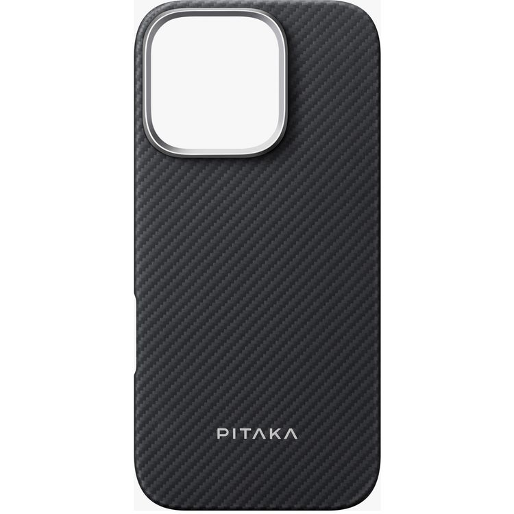 Pitaka Ultra Slim Case for iPhone 16 Pro, Compatible with MagSafe, 3D Grip Textured, Raised Camera Lip - Black / Gray