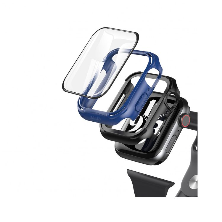 Green Lion Guard Pro Defense Edge Case with Glass Protector for 44mm Apple Watch, Supports Wireless Charging, Easy Installation and Bubble-free, 360° Full-body Protection, Shock-absorbent and Anti-shatter, Premium PC and TPU Material, Slim and Lightweight - Blue