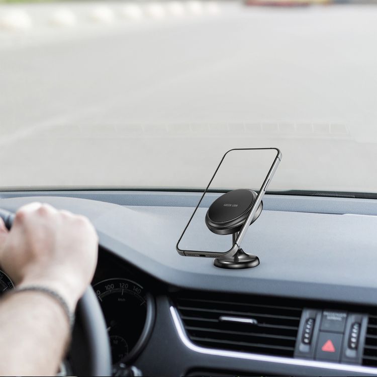Green Lion Mini Mate Car Phone Mount with Powerful Magnet, Strong 3M Glue, 360° Rotation, Secure & Stable, Zinc Alloy Material - Black