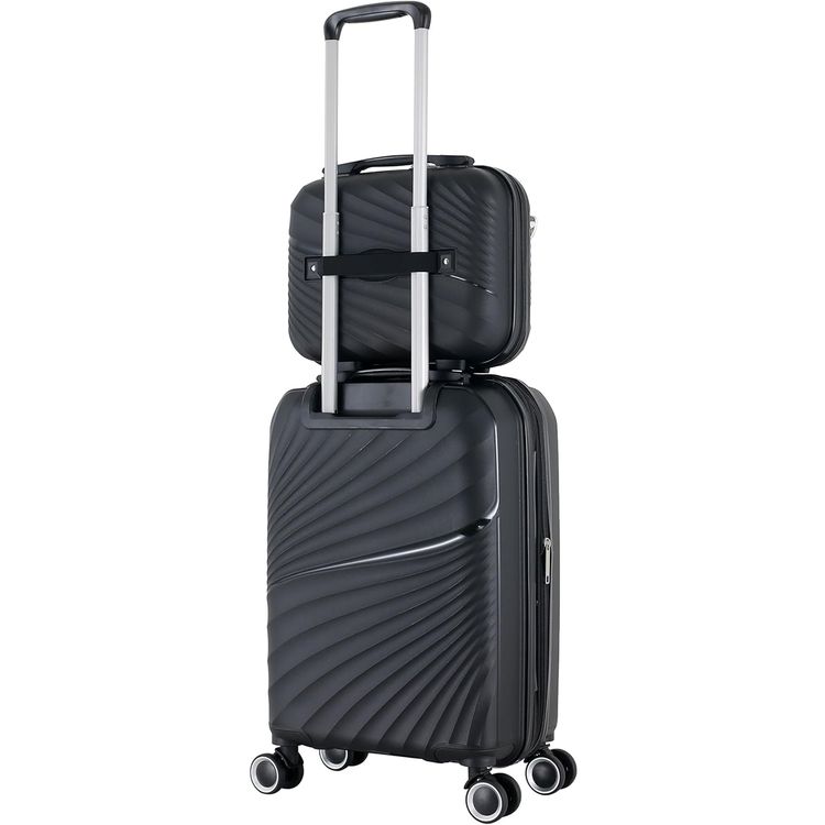 H.T Luggage Bag, Hard Case Polypropylene (PP) Material, Expandable, Telescopic Handle, Scratch Resistant, TSA Lock, Vanity Case Size - Black