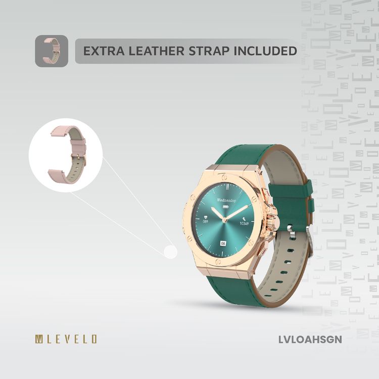 Levelo Oak Automatique Hybrid Smart Watch, Amoled Display, IP68 Water Resistant, Health Monitoring - Green 