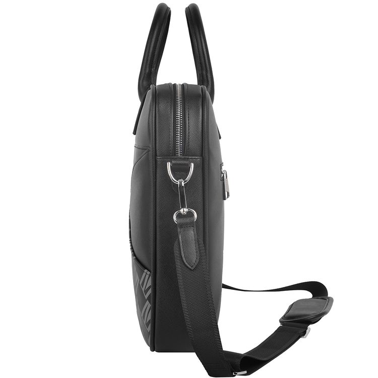 Levelo Belfort 16" Laptop Sleeve with LVL Signature Logo, Saffiano Leather Material, Water Resistant, Adjustable Shoulder Strap, Multiple Compartments,  Carrying Handles - Black