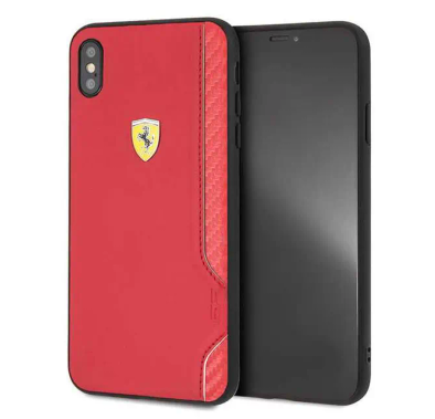 Ferrari On Track PU Rubber Hard Case for iPhone Xr - Red