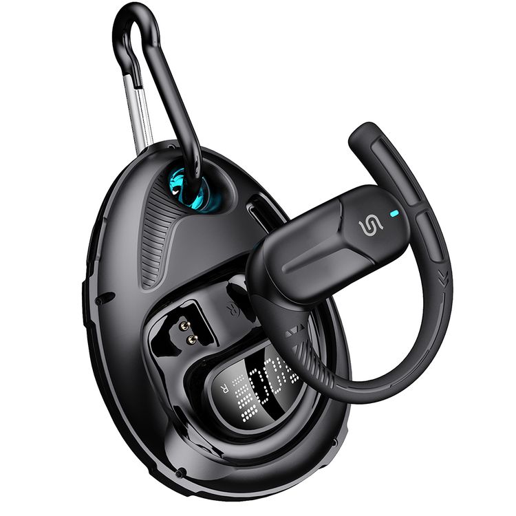 Porodo Octopus Open-Ear Wireless Earbuds with Touch Control, 300mAh Charging Case & 35mAh Earbuds Battery, 5 Hours Play Time, Sweat & Water Resistant, Gaming & Music Mode, Voice Assistant, Ultra Low Latency - Black