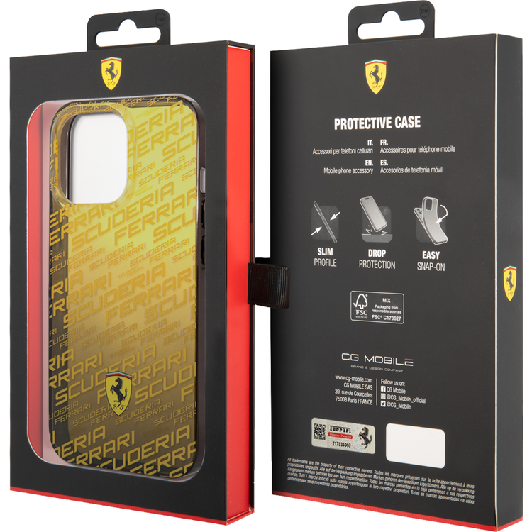 Ferrari PC/TPU Scuderia Dyed Bumper  Case, Drop protection, Compatible with iPhone 13 Pro - Yellow