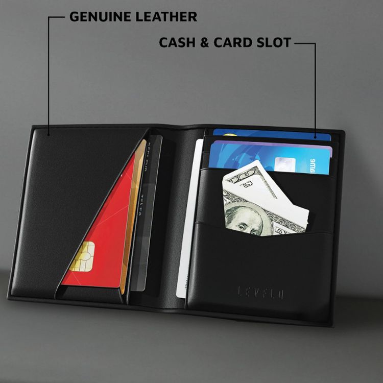 Levelo Billfold Men's Genuine Leather Wallet with Cash & Card Slots, Genuine Leather Material, Multiple Compartments, Lightweight & Compact Design - Black