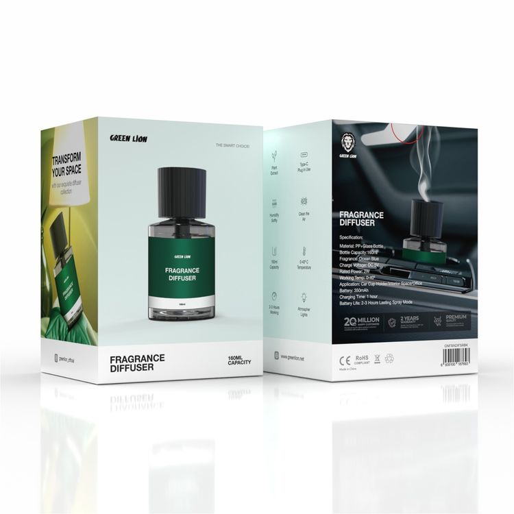 Green Lion Fragrance Diffuser - Ocean Blue, 2-3 Hours Working Time, Type C Plug-in, 160ml Capacity, Air Cleaner & Humidifier, Atmosphere Lights - Black