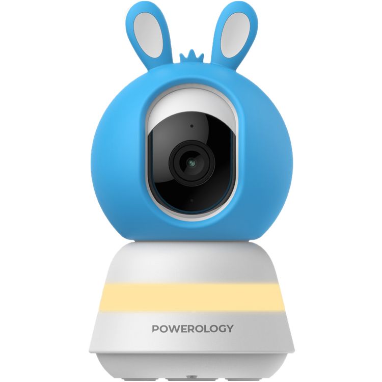 Powerology Monitor & App Baby Camera with Blue & Pink Covers, 1920 × 1080 Pixels Resolution, Night Vision, Type-C Charging Interface, Built-in Lullabies - White