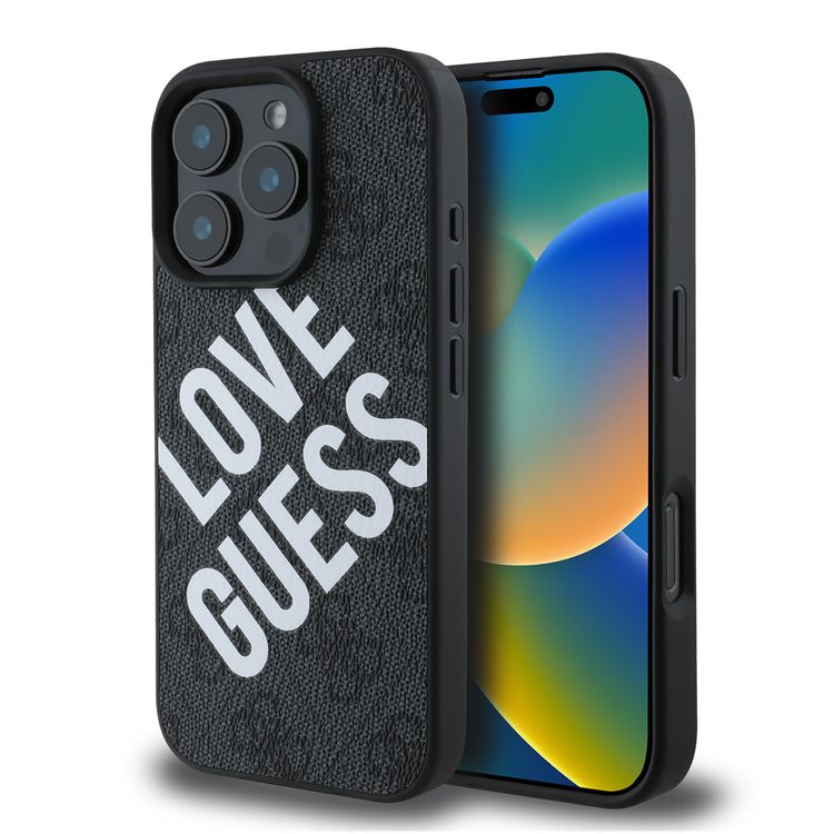 Guess PU 4G Hard Case with Big Love Guess Logo For iPhone 16 Pro Max, High Quality Material, Lightweight, Easy Snap-on - Black 