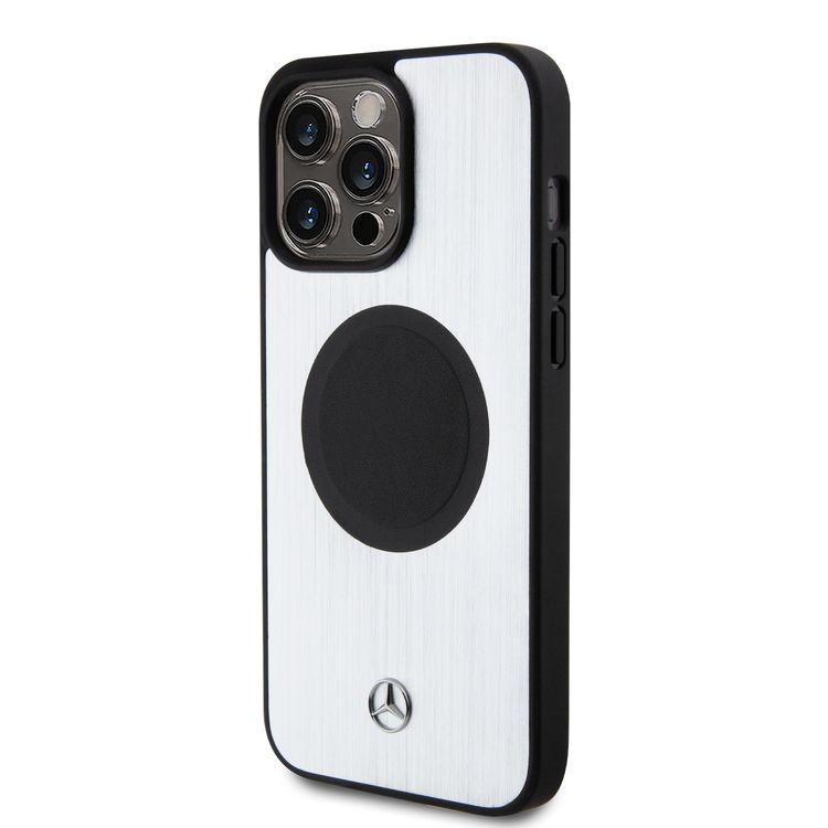 جراب مرسيدس بنز لهاتف iPhone 15 Pro Max من الجلد Magsafe وALU - فضي