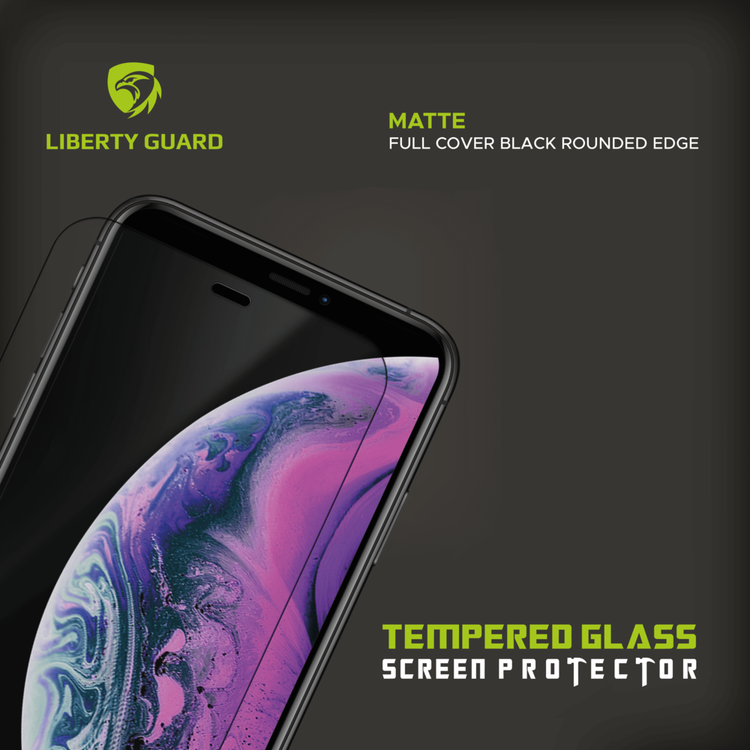 واقي شاشة مطفي من Liberty Guard بحواف مستديرة سوداء لهاتف iPhone 11 Pro Max، مضاد للصدمات والتأثيرات - شفاف