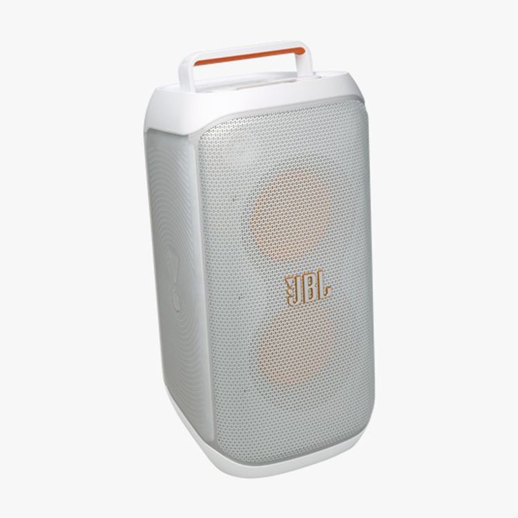 JBL PartyBox Club 120 Bluetooth Speaker, 12 Hours Play Time, Futuristic Lightshow, Foldable Handle, Splash Proof, Dual Mic & Guitar Inputs, Bluetooth Version 5.3 - White