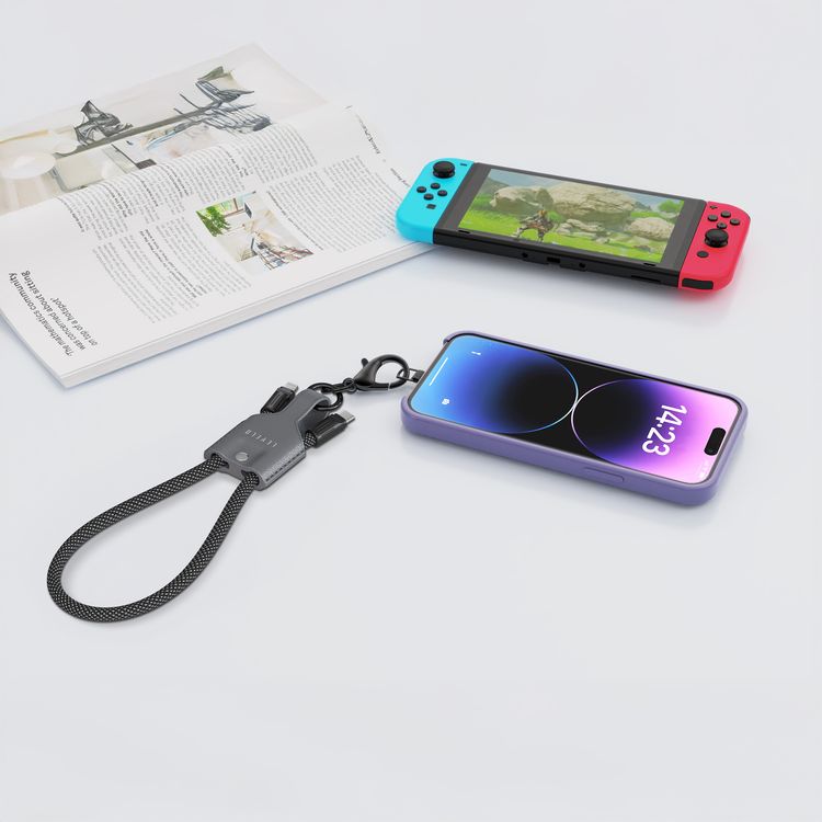 Levelo Tugo Type-C to Lightning 30W Lanyard Cable with TPE + Leather Material, 0.3m Cable Length, Data Transfer - Black/Gray