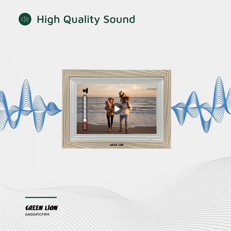 Green Lion Digital Picture Frame with Touch Screen Display, 10.1" IPS Screen Size, 1GB RAM, TF Card Support Up to 32GB, JPG, PNG & HEIC Picture Format Support - Wooden