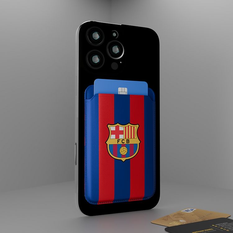 FCB Magnetic Card Holder with Premium Synthetic Leather Material,  One Card Slot,  Ultra-Slim & Lightweight, Smartphones with Built-in Magnet Compatibility - Blue / Burgundy