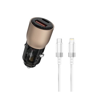 Porodo 95W Car Charger Transparent  with 90cm Lightning Cable, Simultaneous Fast Charging, Universal Compatibility - Desert Titanium