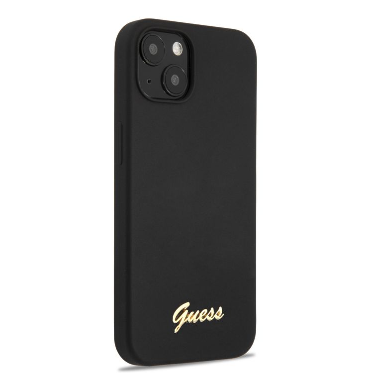 CG MOBILE Guess Liquid Silicone Case with Gold Metal Logo Script Compatible for iPhone 13 (6.1") Anti-Scratch, Easy Access to All Ports, Shock Absorption