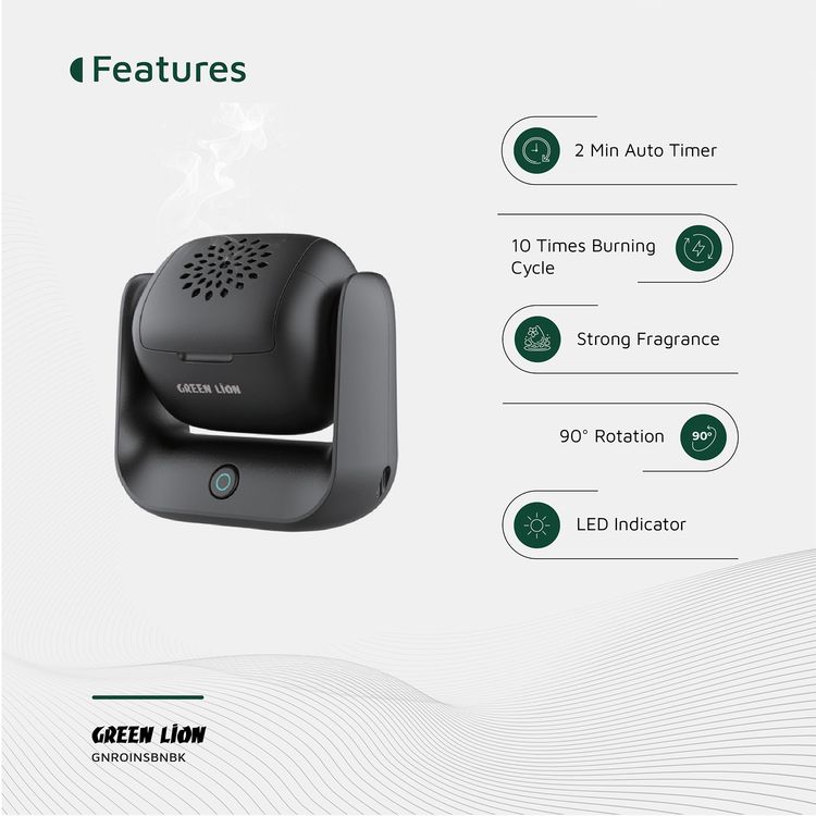 مبخرة دوارة من جرين ليون، سعة بطارية 1500 مللي أمبير، منفذ شحن من النوع C، درجة حرارة تسخين 700 درجة مئوية، حرق واحد لمدة دقيقتين، دوران 90 دmperature, 2 Minutes Single Burning, 90° Rotation, LED Indicatorرجة، مؤشر LED