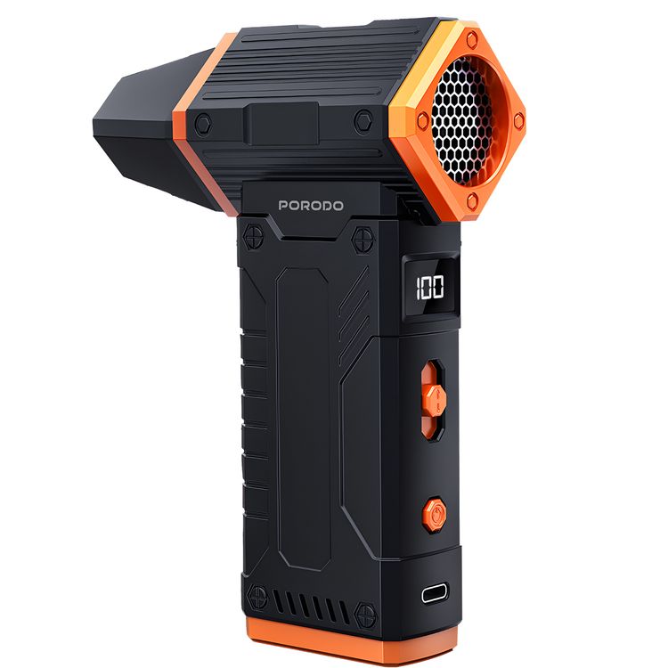 Porodo 2-in-1 Air Duster & Vacuum Cleaner with LED Display Screen, 150W Rated Power, Up to 300 Minutes Working Time, USB-C Charging Port, 8 Speed Levels, Multiple Blowing Nozzles - Black