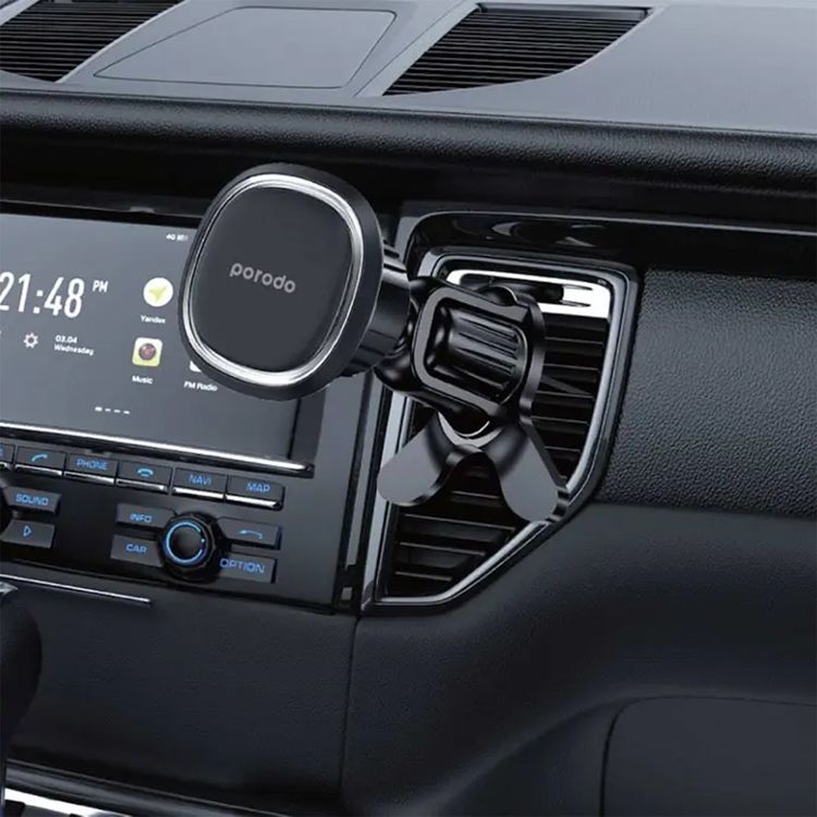 Porodo Universal Dual Mode Magnetic Phone Mount with Rotating Ball Joint, Strong Magnetic Hold, One-Hand Operation, Portable & Ultra Compact Design - Black
