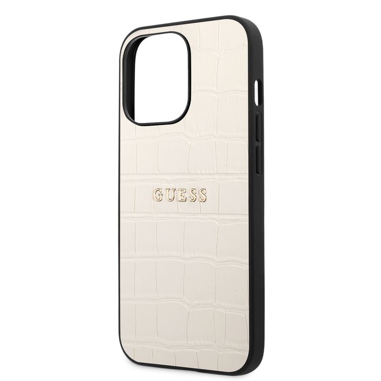 CG MOBILE Guess PU Leather Croco Case Hot Stamped Lines & Metal Logo Compatible for iPhone 13 Pro Max (6.7") Anti-Scratch, Easy Access to All Ports, Shock Absorption