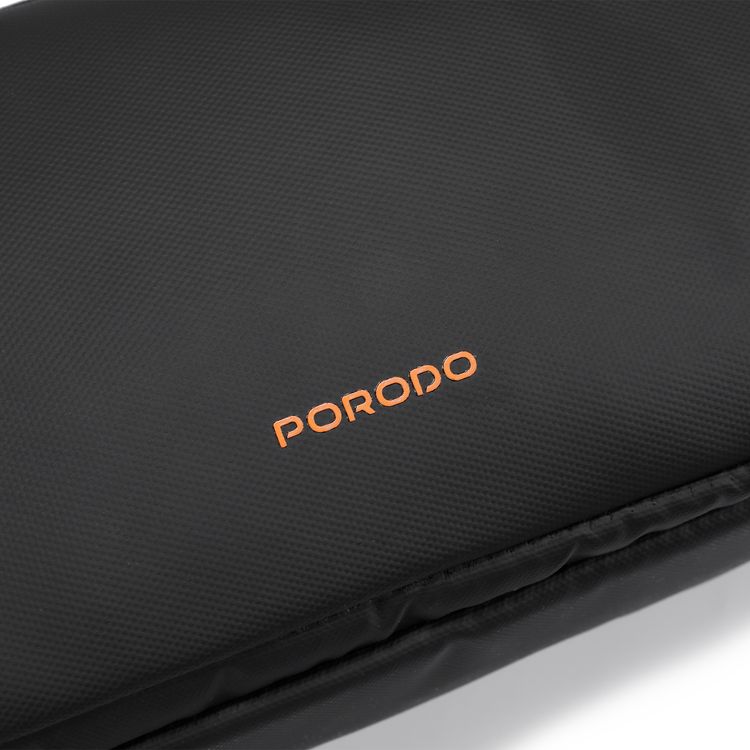 Porodo Ultralite Organizer Pouch with Dual Compartmnts, Zipper Closure, High-Quality Polyester Material, Water-Repellant Surface, Internal Mesh Pockets, Quick-Grab Handle, Compact Design - Black