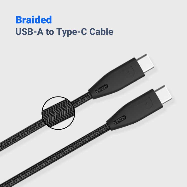  Powerology Braided USB-C to USB-C Cable - 2m / 6.6ft - Black - 2M
