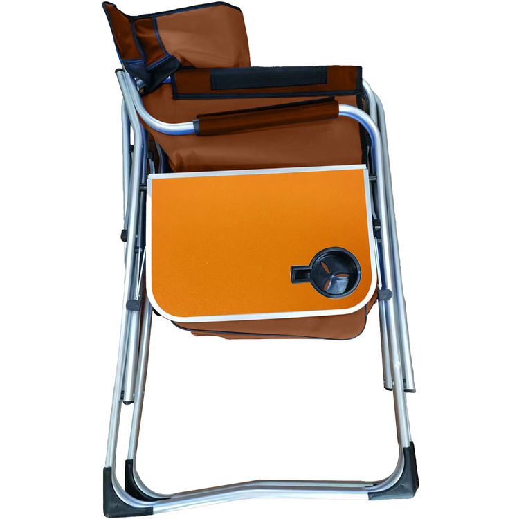 Porodo Lifestyle Outdoor Folding Director Chair with Cooler Bag & Side Table, Cup Holder, 600DPE Fabric & Aluminum Tube Material, 120kg Max Load Capacity, Anti-Slip Base, Foldable Design - Brown