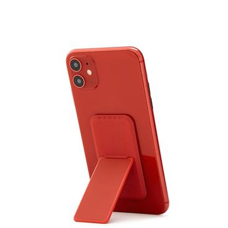 هاندل قبضة هاتف صلبة ، أزواج مع أي هاتف ذكي ، مسند متعدد الوظائف ، متوافق مع الشحن اللاسلكي ، قبضة الهاتف والحامل - احمر