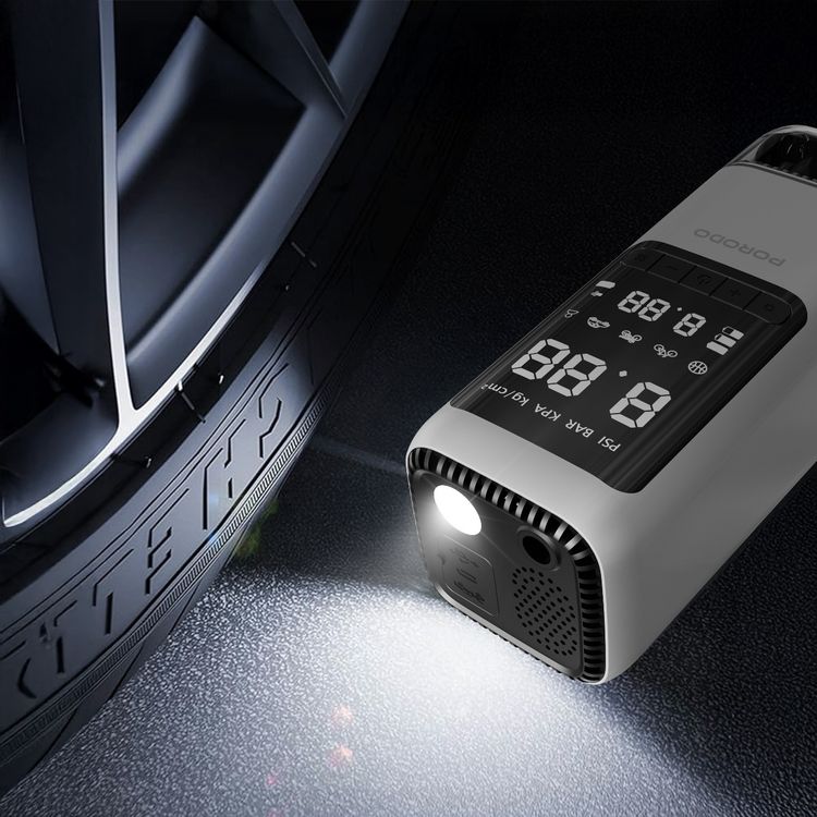 Porodo 6-in-1 Multifunction Power Tool with 8000mAh Power Bank, 1000A Jump Starter, 273m/s Blower, 5000Pa Car Vacuum, 200 Lumens LED Lights with SOS Mode, 22L/min Tire Inflator, 284m/s Suction Speed, 5000Pa Max Pressure, 1m USB-C Cable, 35cm Air Hose Length - Black / Gray