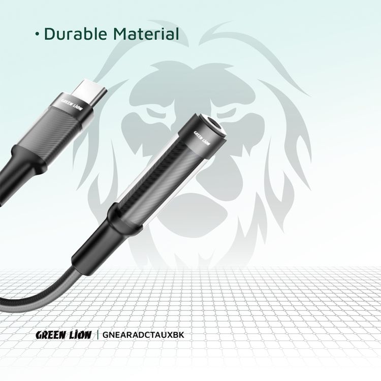 Green Lion Earphone Adapter with USB-C to 3.5mm Audio Jack Connector, 12cm Cable Length, Music Play & Call Function, More than 10,000 Bends Lifespan - Black