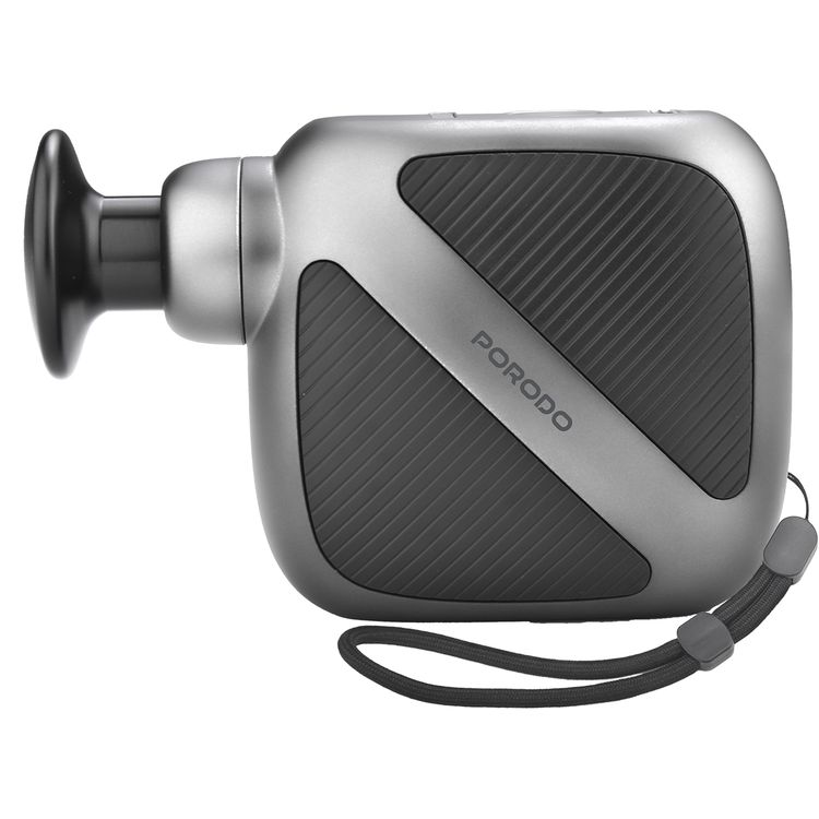 Porodo Lifestyle Pocket-Sized Muscle Relief Massager with Customizable Speed Settings, Quiet Operation Technology, 4 Speed Levels, 15 Minute Auto Shut-Off, 3 Interchangeable Heads  - Gray