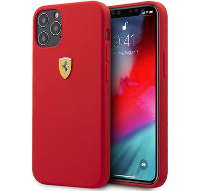 CG MOBILE Ferrari TPU On-Track Silicone Hard Case Metal Logo Compatible for iPhone 12 / 12 Pro (6.1") Shock & Scratches Resistant, Easy Access to All Ports (Cameras, Buttons & Speakers) Protective Back Cover Suitable with Wireless Chargers Officially Licensed - Red