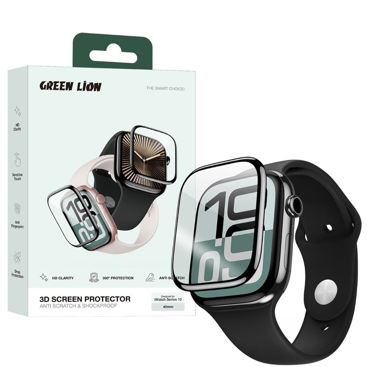 واقي شاشة ثلاثي الأبعاد من Green Lion لساعة Apple Watch Series 10، مقاس 42 مم، مضاد لبصمات الأصابع، مضاد للخدش، لمسة حساسة، وضوح عالي، مقاوم للصدمات، حماية من السقوط، مادة ذاتية الشفاء - شفاف