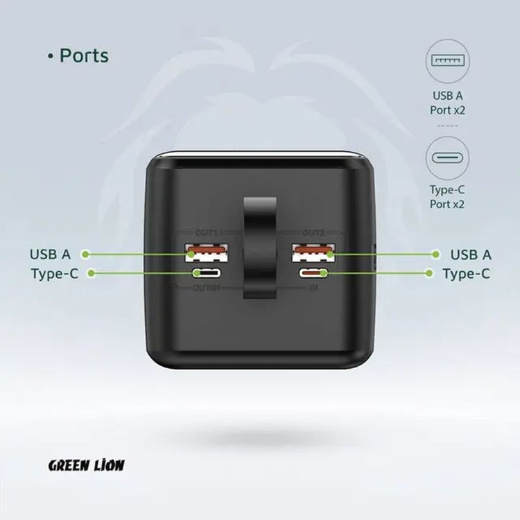 Green Lion Power Tank 50000mAh Power Bank with Built-in Cables, 22.5W Power Delivery, Fast Charging Support, LED Display, Long Battery Life, Portable - Black