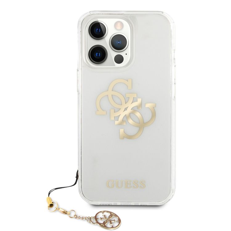CG MOBILE Guess PC/TPU Case Transparent 4G Electroplated Logo with Elegant Charm Compatible for iPhone 13 Pro Max (6.7") Anti-Scratch, Easy Access to All Ports